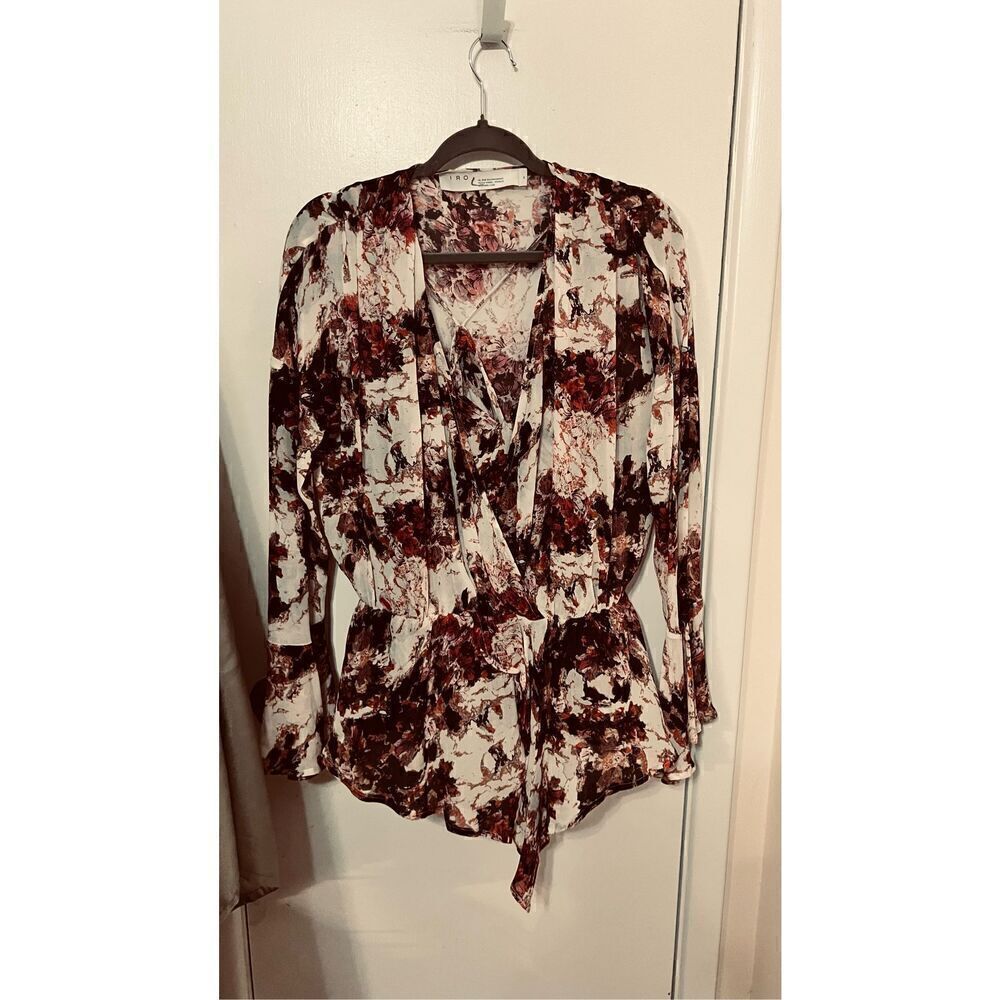 IRO PARADON FLORAL SURPLICE BELL SLEEVE FLORAL BLOUSE SIZE S US SZ 6 FRENCH 36
